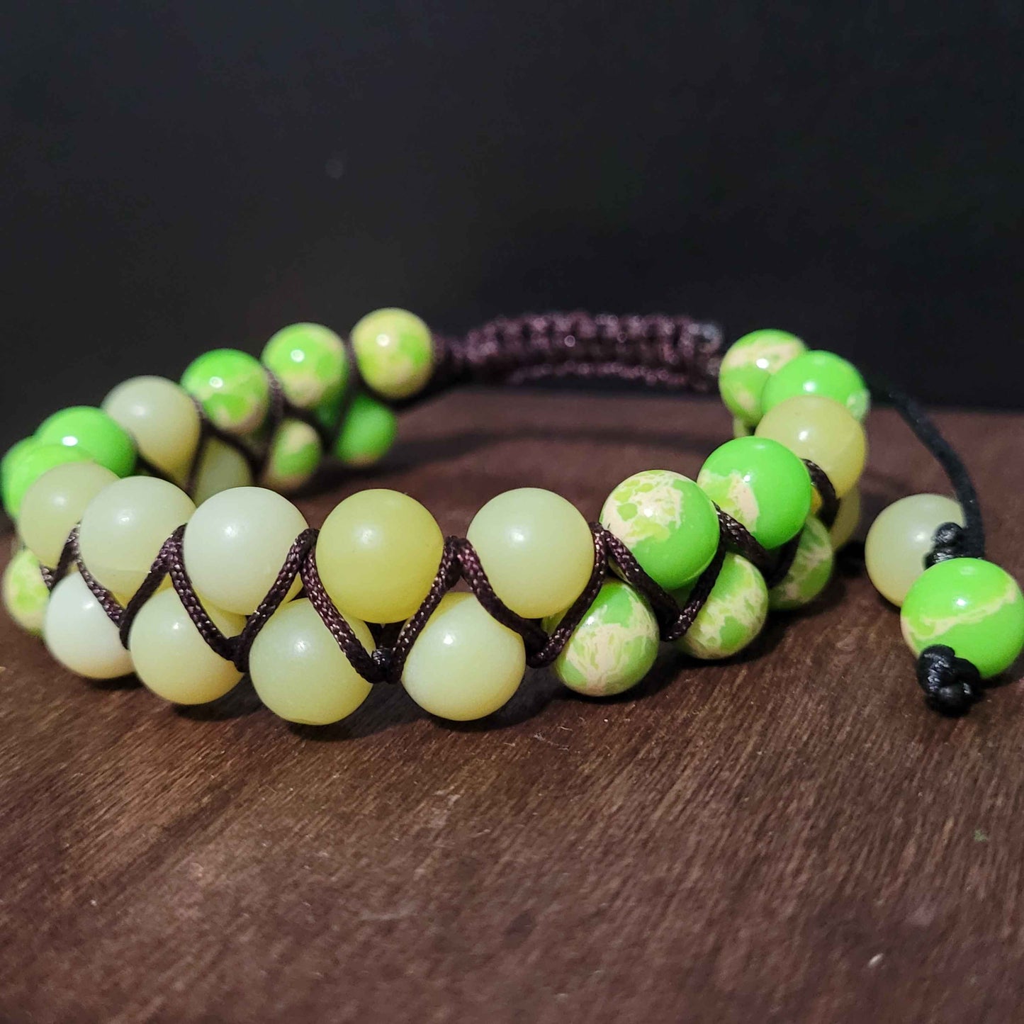 Druid Protection - Imperial Jasper | Yellow Jade | Adjustable Double Row Bead Bracelet