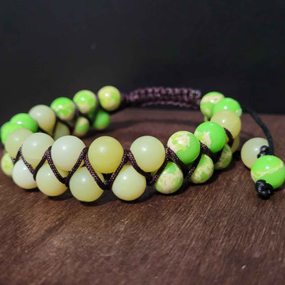 Druid Protection - Imperial Jasper | Yellow Jade | Adjustable Double Row Bead Bracelet