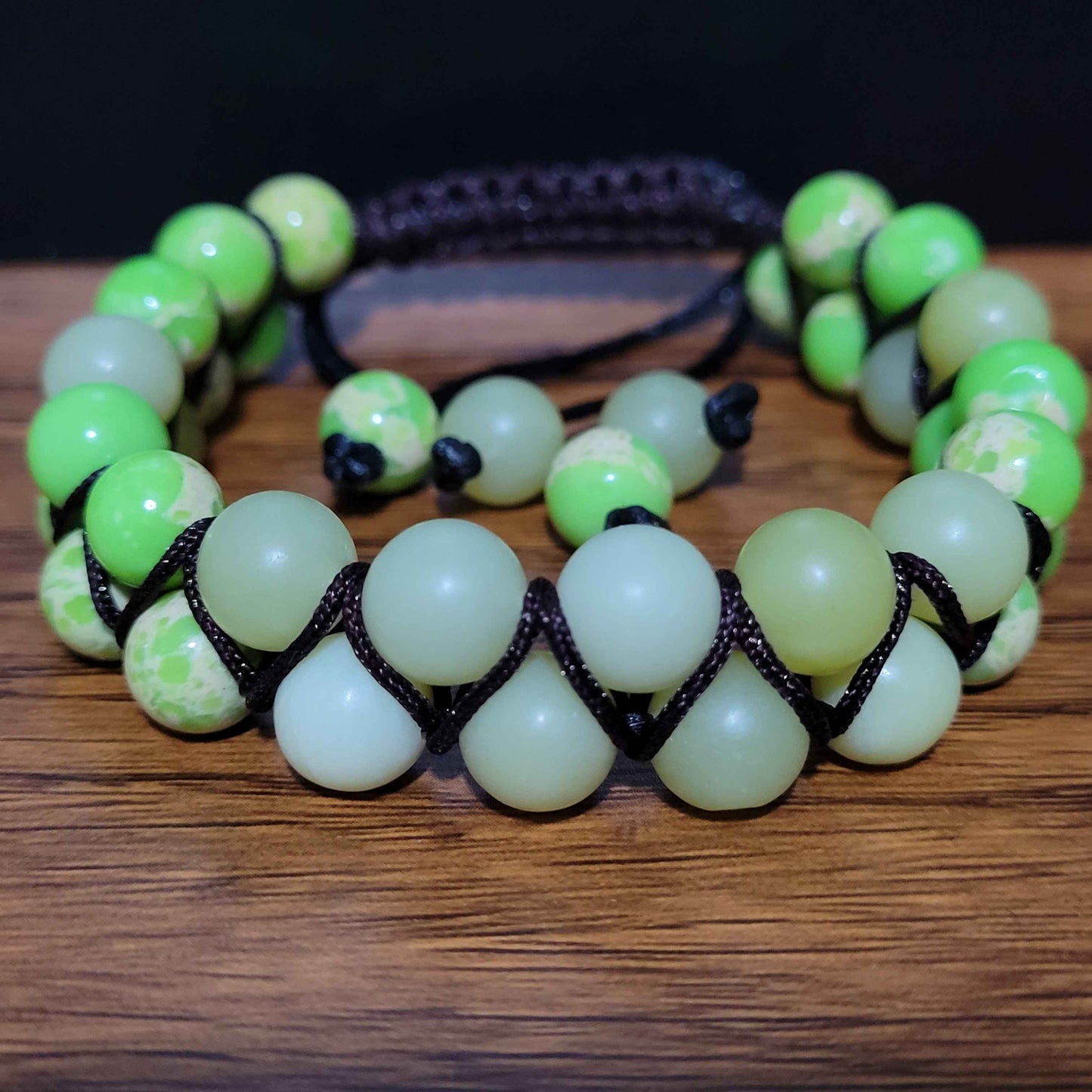 Druid Protection - Imperial Jasper | Yellow Jade | Adjustable Double Row Bead Bracelet
